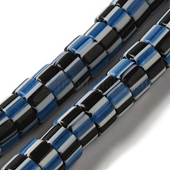 手作りのネパールランプワークビーズ  ストライプの列  スチールブルー  9~11x4~10mm  穴：2mm  約101個/連  25.98~26.77''（66~68センチメートル）&nbsp;LAMP-B023-07C-09
