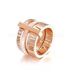 ローマ数字 304 ステンレススチール & クリスタル ラインストーン & 天然シェル 指輪  ローズゴールド  usサイズ11（20.6mm）&nbsp;FS-WGD9A22-09