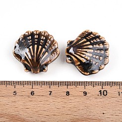手作りの陶器ビーズ  ファンシーアンティーク施釉磁器  シェル形状  ココナッツブラウン  25~27x27~29.5x10.5~12mm  穴：2mm&nbsp;PORC-N009-01I