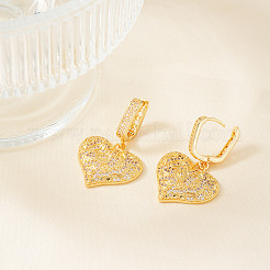 Серьги-кольца в форме сердца из латуни с прозрачным кубическим цирконием во французском стиле&nbsp;OS1413-2