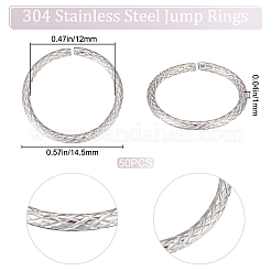 304ステンレススチール丸カン50個  オープン丸カン  テクスチャ  ステンレス鋼色  18ゲージ  14.5x1mm  内径約12mm&nbsp;STAS-BBC0002-93