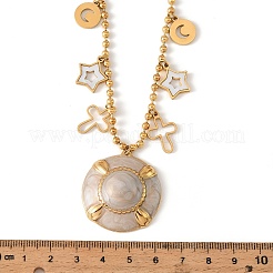 Collane con ciondolo a croce e stella piatta e rotonda in acciaio inossidabile 304 smaltato per donna&nbsp;NJEW-F380-02G