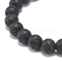 Bracciale elasticizzato in pietra lavica naturale&nbsp;BJEW-JB08553-04