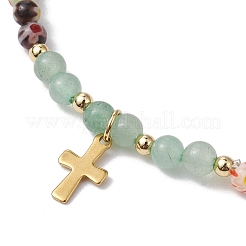 Эластичные браслеты ручной работы из круглых драгоценных камней диаметром 4 мм и бисера лэмпворк BJEW-JB10257