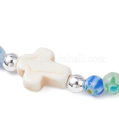 Браслеты из круглых бусин миллефиори ручной работы и синтетических бирюзовых бусин BJEW-JB12223