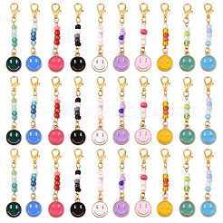 30 шт. 10 стиля подвески в виде улыбающегося лица из сплава эмали и стеклянных семян&nbsp;HJEW-YW00143