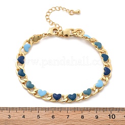 Сердце латунные эмалевые панцирные цепи браслеты для женщин BJEW-B125-03G