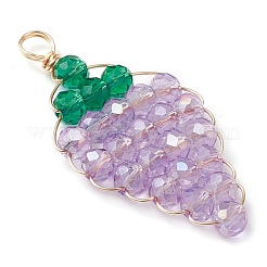 ガラスチャーム  金色の銅線付き  ブドウ  ミックスカラー  38.5x19.5x4.5mm  穴：3.5mm&nbsp;PALLOY-JF03003