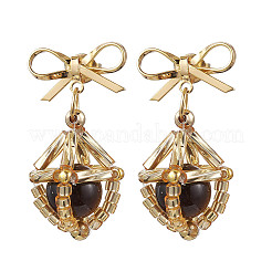Pendientes colgantes con lazo de ojo de tigre natural&nbsp;EJEW-MZ00348-01