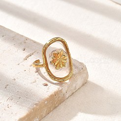 樹脂フィンガー指輪  女性用304ステンレススチールオープンカフリング  18KGP本金メッキ  長方形  矩形：23x16.5mm  調整可能&nbsp;STAS-Z112-15G-01