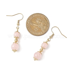 Круглые серьги-подвески из натурального розового кварца&nbsp;EJEW-JE06822-02