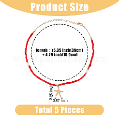 5 шт. 5-цветный комплект ожерелий в стиле бохо с подвесками в виде морской звезды и стеклянными бусинами&nbsp;NJEW-FI0001-39