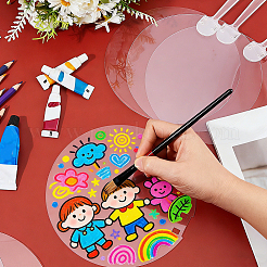 透明PVCハンドヘルドファン15個  空白の絵画ファン  子供のための diy 工芸品  ラウンド  255x170x3mm  ファン：170x170x0.5&nbsp;DIY-HS0002-26