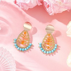 Серьги-гвоздики в форме капли из натурального черного оникса и натурального говлита EJEW-MZ00526