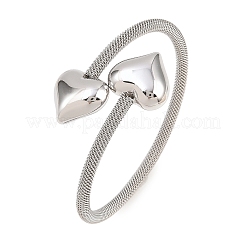 女性用304ステンレススチールメッシュチェーンバングル  ハート  ステンレス鋼色  内径：2.20インチ（5.6cm）&nbsp;BJEW-D460-05P