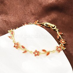 Bracelets en laiton pavé de zirconiums cubiques à maillons en forme de fleur pour femmes&nbsp;KK-CBA68DA-14G-01