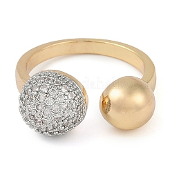 Круглое латунное кольцо-манжета с микропаве из прозрачного кубического циркония для женщин RJEW-Q819-11G