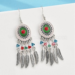 Овальные и перьевые стеклянные серьги-люстры EJEW-G426-02AS