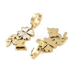 Серьги-подвески из нержавеющей стали 304 с клевером и текстурной бабочкой слева и справа EJEW-L283-075G