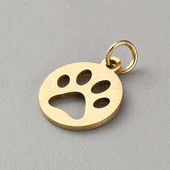 犬の足跡型のステンレスペンダント  丸カン付き  フラットラウンド  ゴールドカラー  14x12x1mm  穴：3mm&nbsp;FIND-WH0817-067A-G