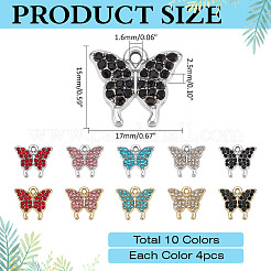 40 шт. 10-х цветные подвески из цинкового сплава со стразами RB-ME0001-04