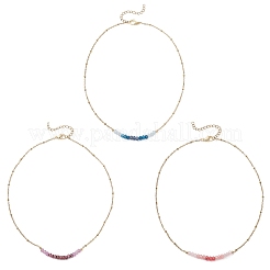 Collane con catena satellitare in acciaio inossidabile 304 con perline sfaccettate in giada malese naturale tinta&nbsp;NJEW-JN05783