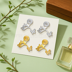 4 шт. двухцветные серьги-каффы из латуни с микропаве из прозрачного кубического циркония&nbsp;EJEW-HY0001-26