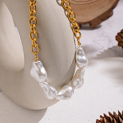 Элегантные ожерелья-цепочки из искусственного барочного жемчуга с бусинами из нержавеющей стали 304 для женщин&nbsp;UO7323