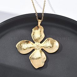 304ステンレススチールフラワーペンダントネックレス  イオンプレーティング（ip）  18KGP本金メッキ  18.07インチ（45.9cm）&nbsp;NJEW-H059-30A-G