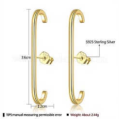 真鍮製スタンドピアス  s925スターリングシルバーイヤーナット付き  バー  ゴールドカラー  36x12mm&nbsp;EJEW-BB46152-G