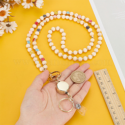 1 шт. круглый шнурок для удостоверения личности из дерева и разноцветного металла с изображением улыбающегося лица&nbsp;NJEW-ME0001-05A