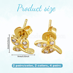 4 пара двухцветных серег-гвоздиков из латуни со стразами&nbsp;EJEW-GO0003-20