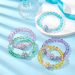 Матовые круглые браслеты из синтетического лунного камня с бусинами BJEW-JB09469