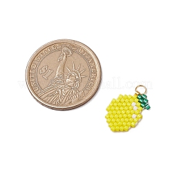 ガラスシードビーズペンダント  フルーツチャーム  304ステンレススチール製丸カン付き  レモン  17x12x1.5mm  穴：3mm&nbsp;PALLOY-MZ00517-05