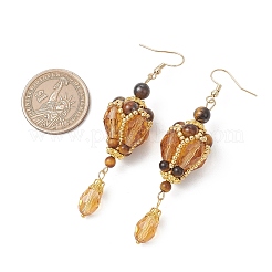 Серьги-подвески из натурального тигрового глаза&nbsp;EJEW-MZ00686