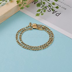 カップルブレスレットセット  304ステンレススチールフィガロチェーン  カーブチェーンブレスレット  カニカン付き  ゴールドカラー  8-1/2インチ（21.5cm）および7-1/2インチ（19cm）  2個/セット&nbsp;BJEW-JB05840