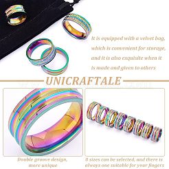 16個 8サイズ 201ステンレススチール ダブルグルーブバンドリング 女性用  虹色  usサイズ[12]（5mm）〜usサイズ1/4（15.9mm）  14個/サイズ&nbsp;RJEW-UN0002-35R
