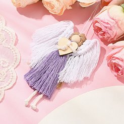 天使の手作りマクラメ織り綿糸ペンダント装飾  木製のビーズで  家の装飾用  蘭  235mm&nbsp;HJEW-JM02454-02