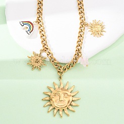 Женские ожерелья-цепочки с подвеской в виде солнца из нержавеющей стали 304 NJEW-F352-02G