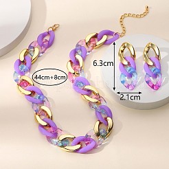 Комплекты из акриловых овальных цепочек с подвесками и серег-гвоздиков&nbsp;FS-WG6428C-01