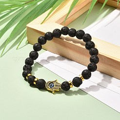 Браслет с бусинами из натуральной лавы&nbsp;BJEW-JB06885