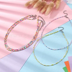 Колье из блестящего стеклянного бисера с застежками из сплава NJEW-JN04366