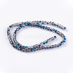 半分メッキ多面カットロンデル電気メッキガラスビーズ連売り  ブルー  3x2mm  穴：1mm  約135~148個/連  34~37cm&nbsp;X-EGLA-D020-3x2mm-22