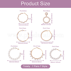 7 пара 7-х стилевых серег-гвоздиков в форме буквы С с бусинами из смолы и кольцами&nbsp;FIND-KS0001-16