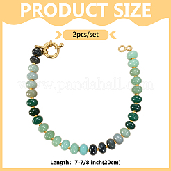 2шт. браслеты из натуральных смешанных драгоценных камней с бусинами&nbsp;BJEW-HY0002-03B