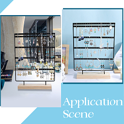 1 набор 5-х уровневых прямоугольных железных держателей-органайзеров для сережек с деревянной основой EDIS-SC0001-07A