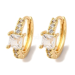 Квадратные серьги-кольца с микропаве из прозрачных кубических цирконий из латуни&nbsp;EJEW-S280-06G