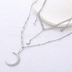 Европейские подвески в виде луны из нержавеющей стали двухслойные ожерелья для женщин&nbsp;CO2493-1