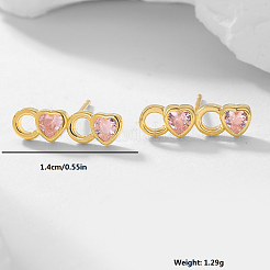 Милые романтические серьги-гвоздики с розовым сердцем из циркония для женщины в подарок ZA6656-1