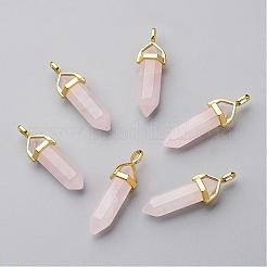 Кулоны из натурального розового кварца с двойной окантовкой G-G902-B22